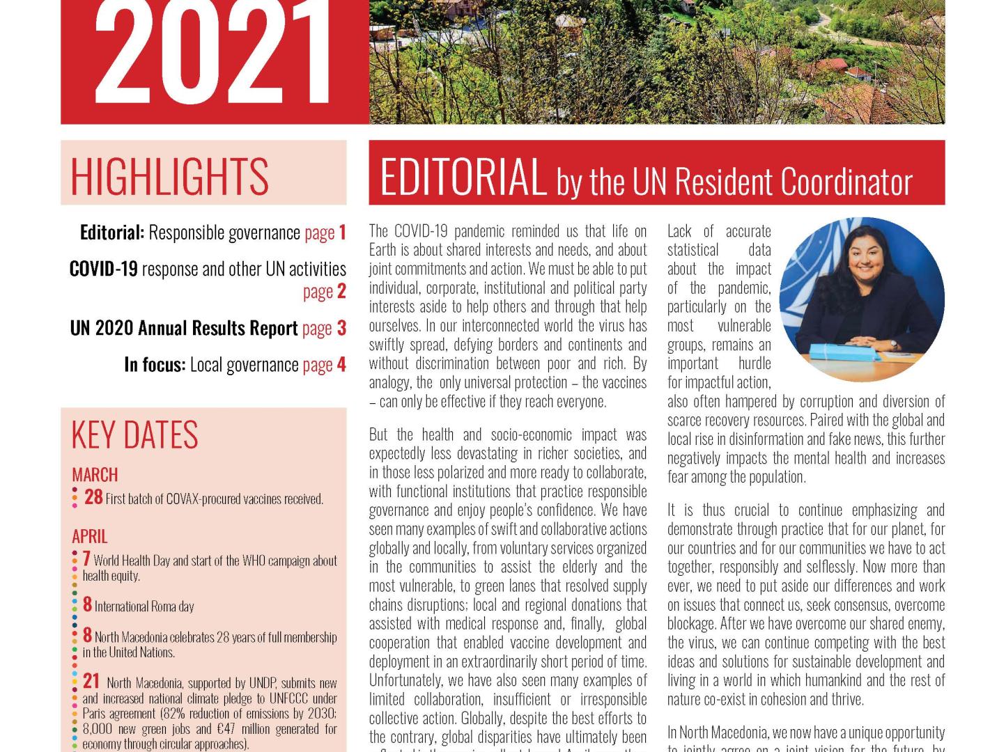 A front page of the Sustainable Development Bulletin for April 2021
